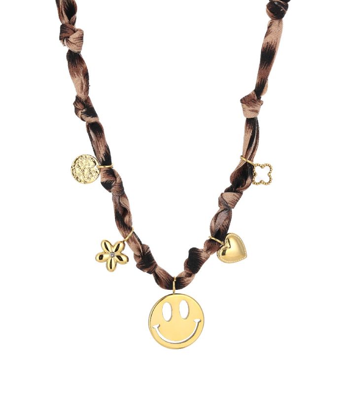 Leopard bandana gevlochten ketting met smiley