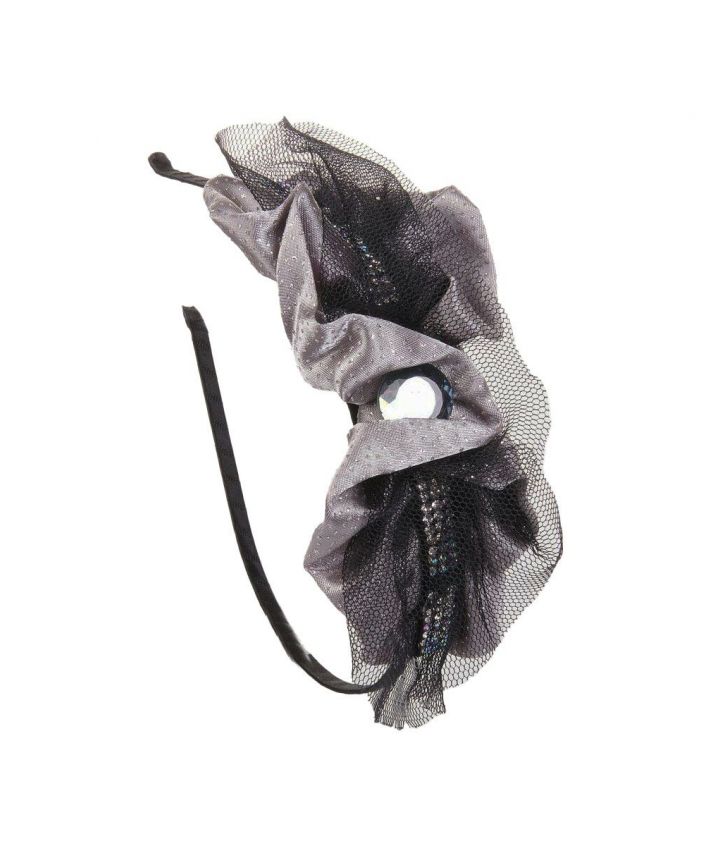 Silvertone satijn en tule op beklede skinny haarband met facet cristal