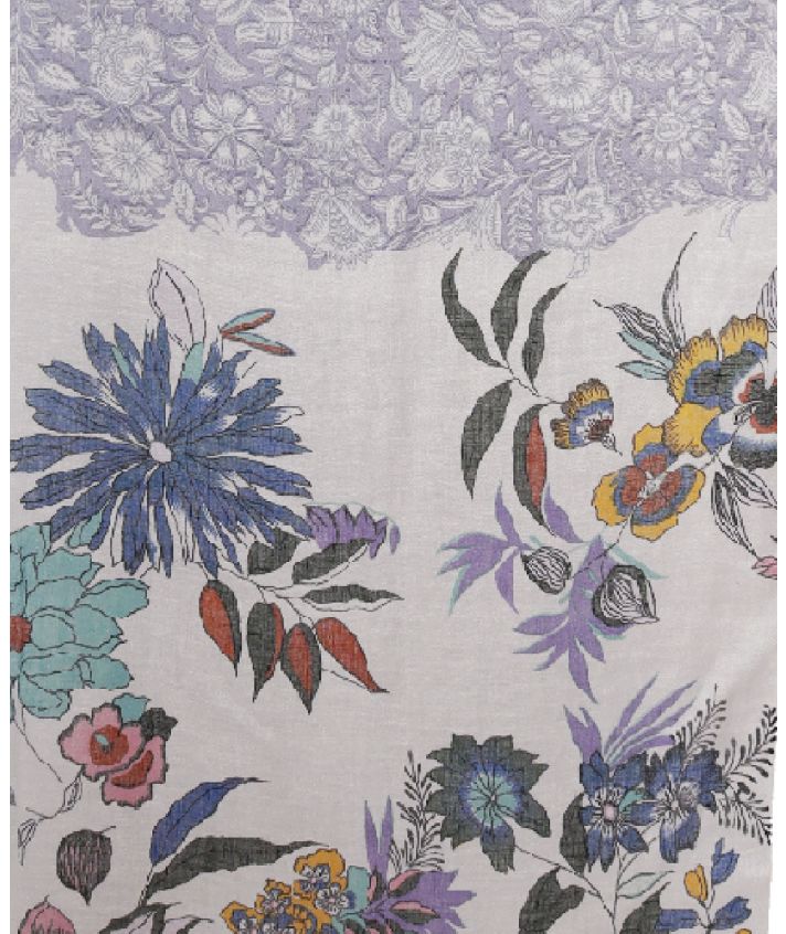 Linnen sjaal in wit met bloemen- en paisley print