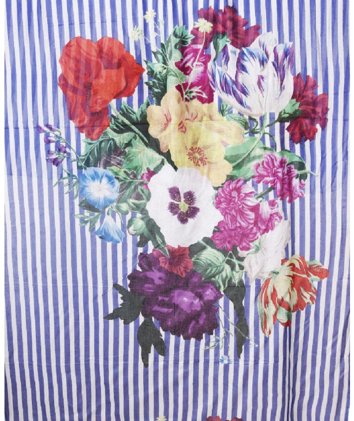 Katoenen sjaal met strepen en bloemenprint