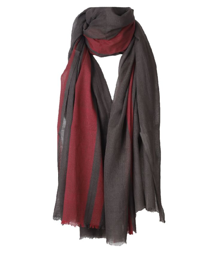 Sjaal van katoen – donker taupe & rood