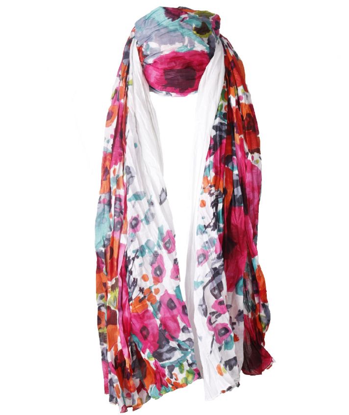 Katoenen witte sjaal met bloemenprint