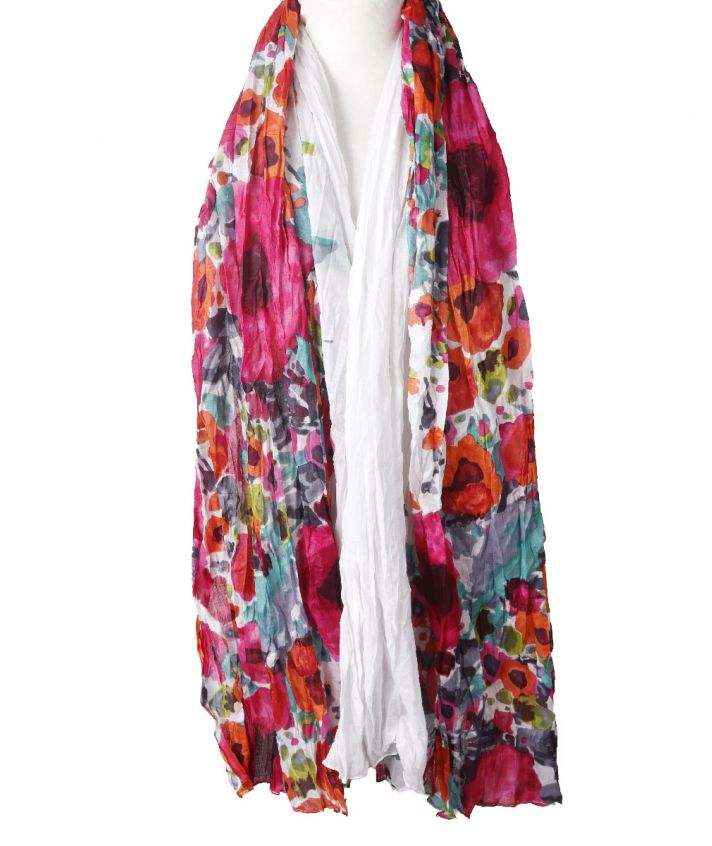 Katoenen witte sjaal met bloemenprint