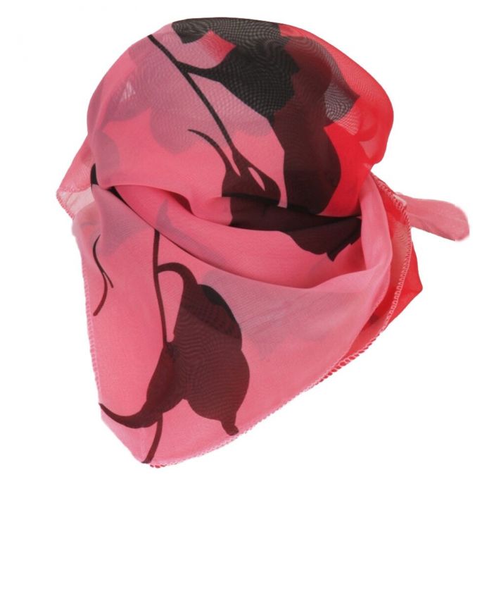 Roze crêpe voile sjaal met bloemenprint