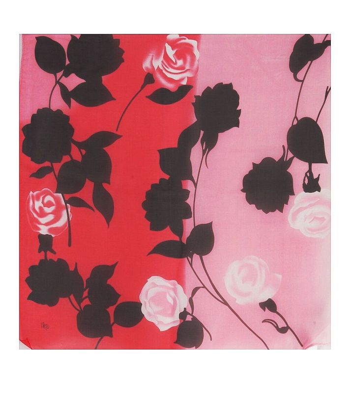 Roze crêpe voile sjaal met bloemenprint