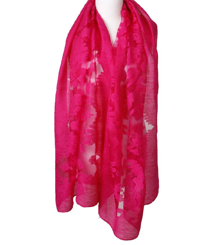 Stola van doorschijnend kant in jacquard in fuchsia