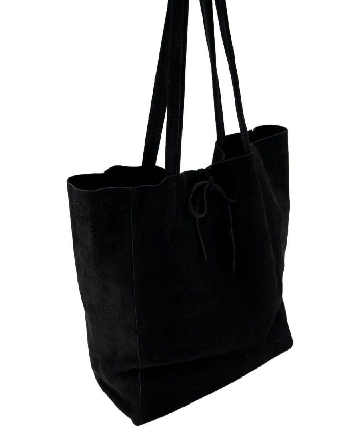 Suède shopper in zwart