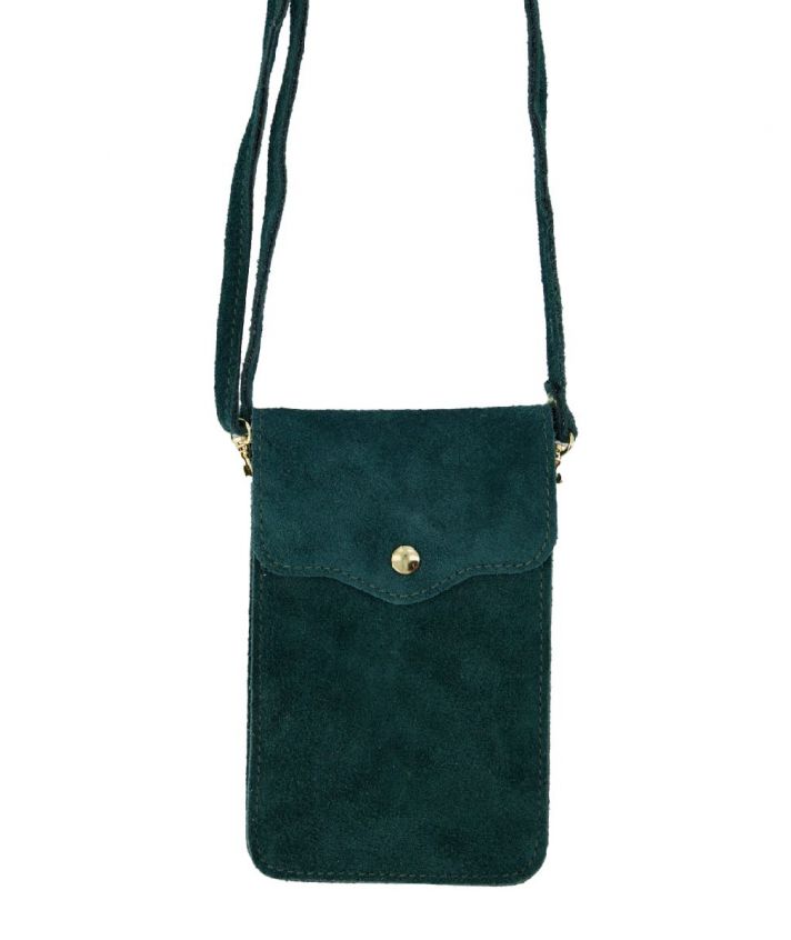 Suede telefoontasje  in petrol