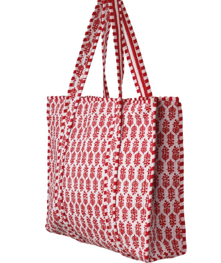 Gewatteerde schoudertas/shopper in wit met rood