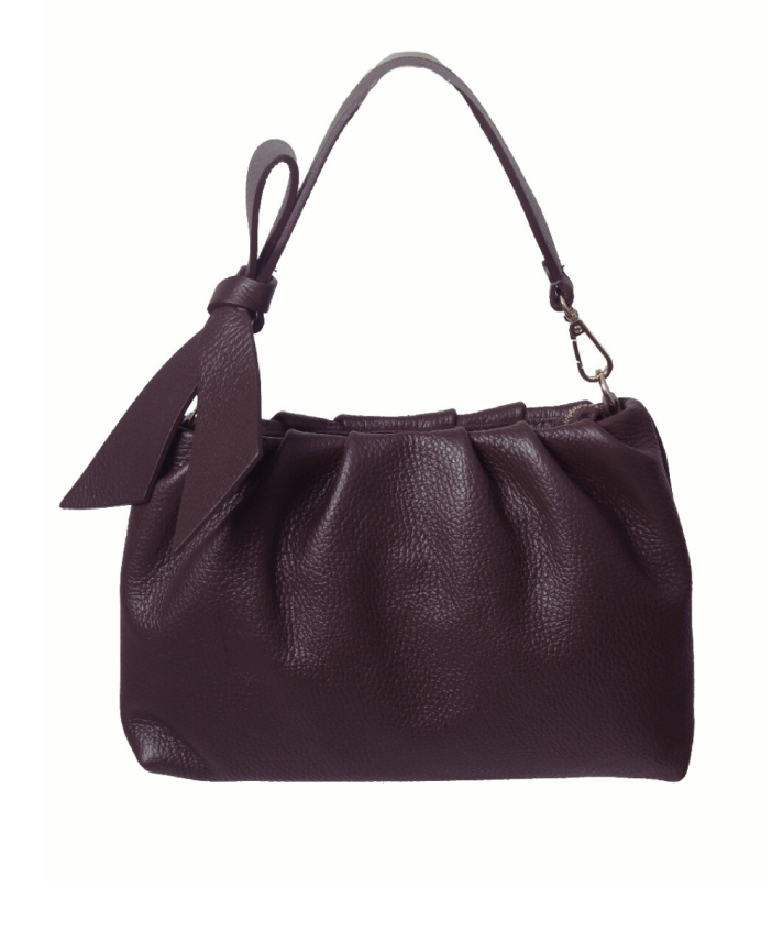 Lederen handtas met strik in burgundy