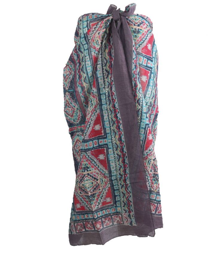 Donkergrijze sarong met mozaïek print 