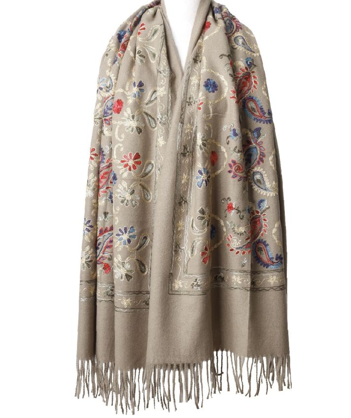 Kasjmier-blend sjaal met geborduurde bloemen