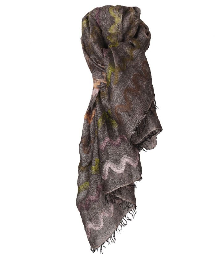 Taupe kleurige geweven sjaal met zigzag