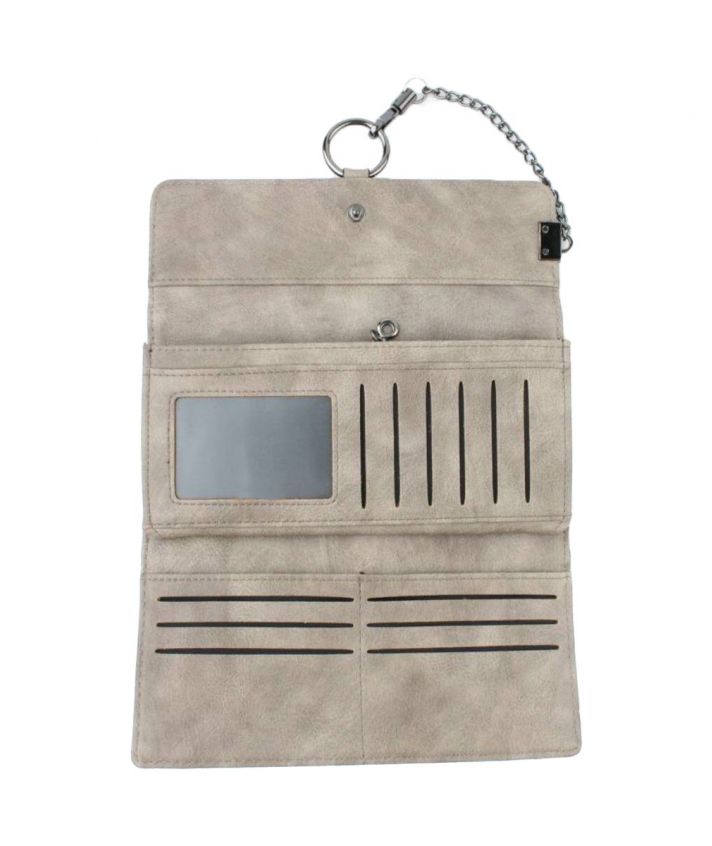 Taupe kleurige portemonnee met metallic ketting