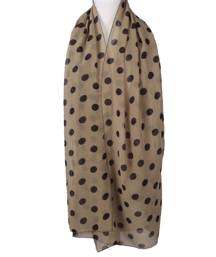 Beige crêpe voile sjaal met stippenprint