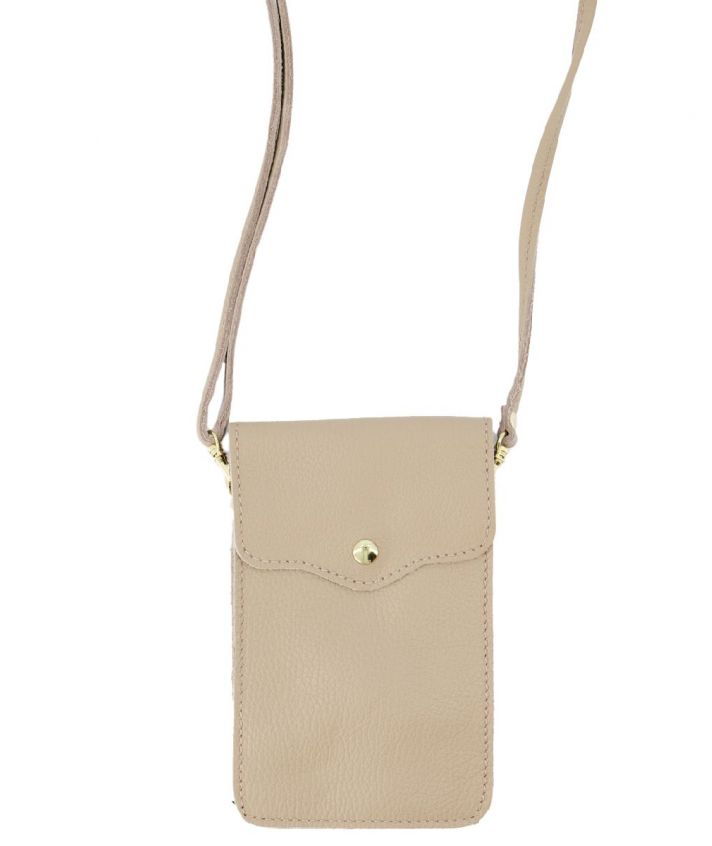 Lederen telefoontasje in taupe