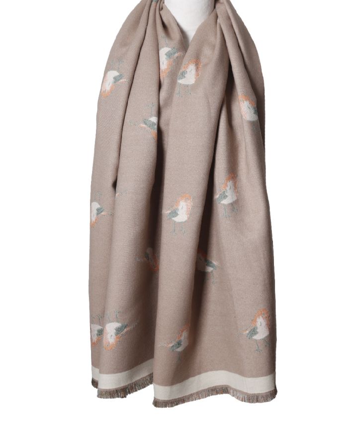 Wol-blend XL sjaal met vogelprint