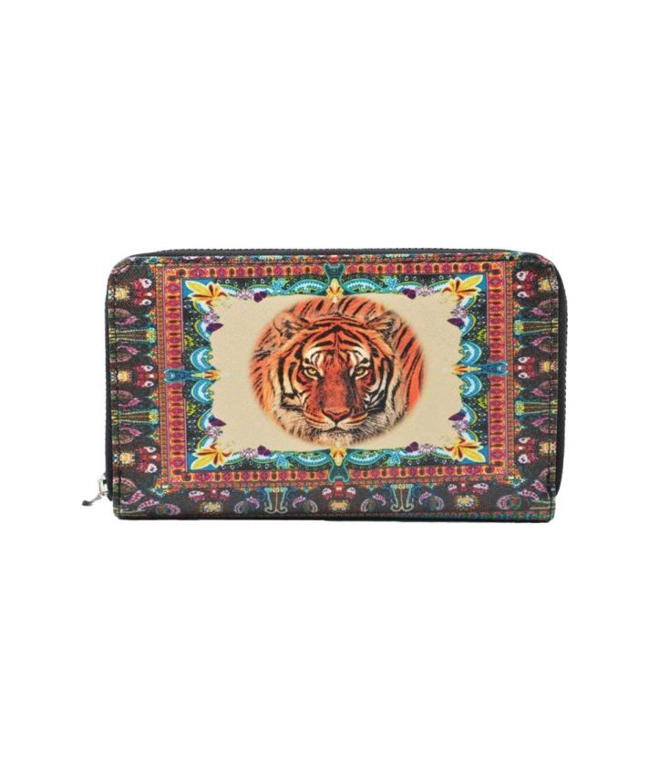 Tijger kop zip-around portemonnee