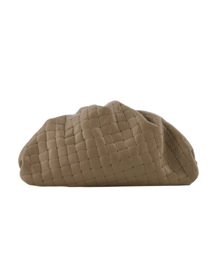 Leren gevlochten crossbody clutch in donker taupe