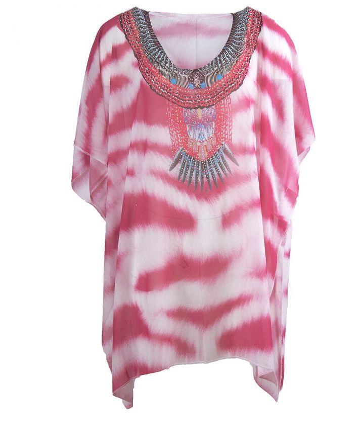 Voile tuniek met tijgerprint in roze-wit