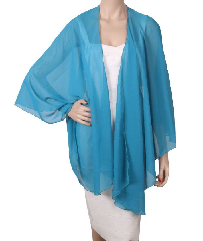Donker-turquoise soepelvallende cape stola