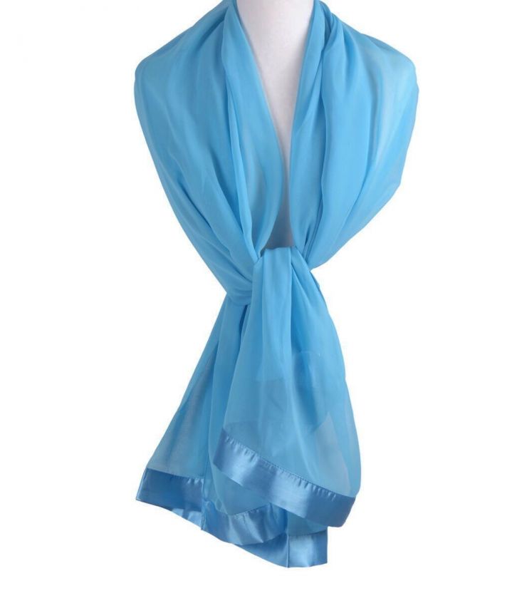 Turquoise crêpe zijden stola met brede rand