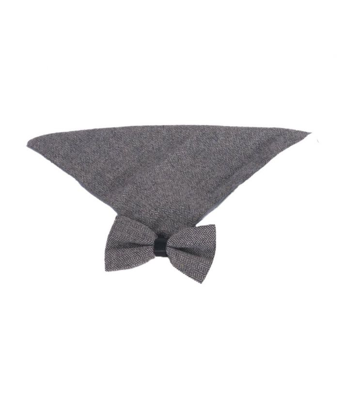 Vlinderstrik met pochet van grijs gemêleerde tweed