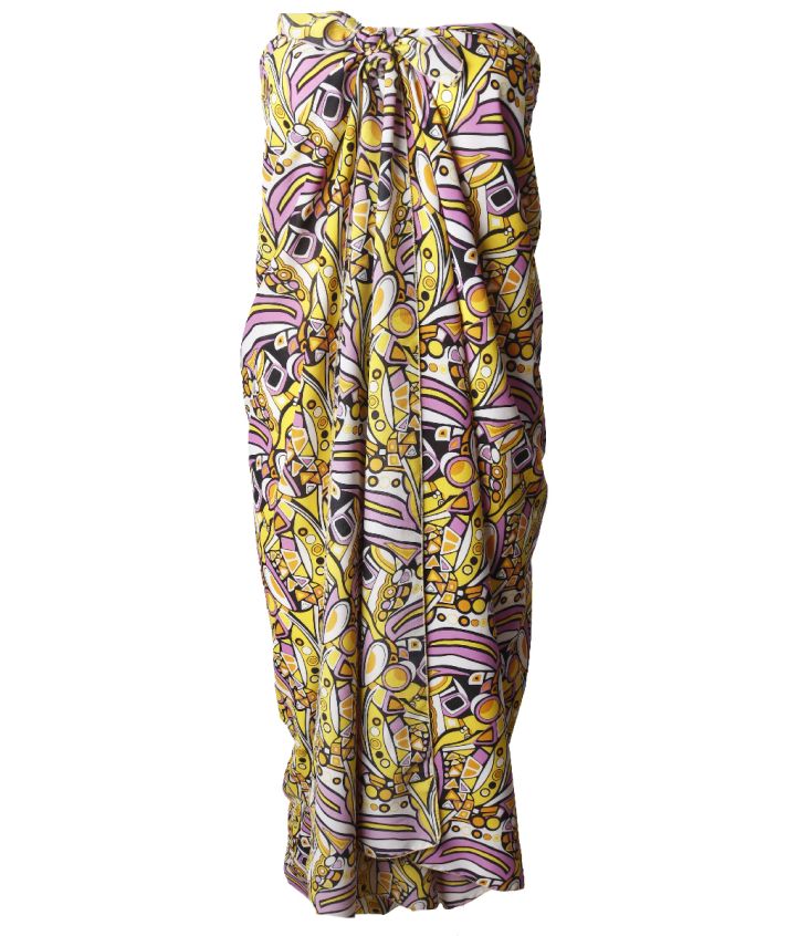 Voile sarong met grafische print in roze-geel