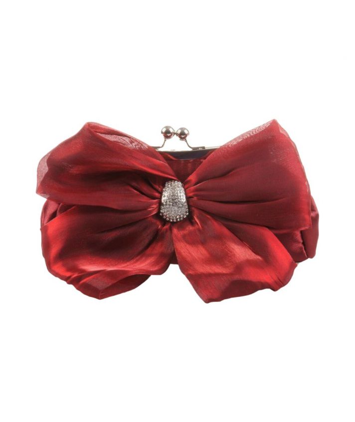 Warm rood satijnen avondtasje met organza strik