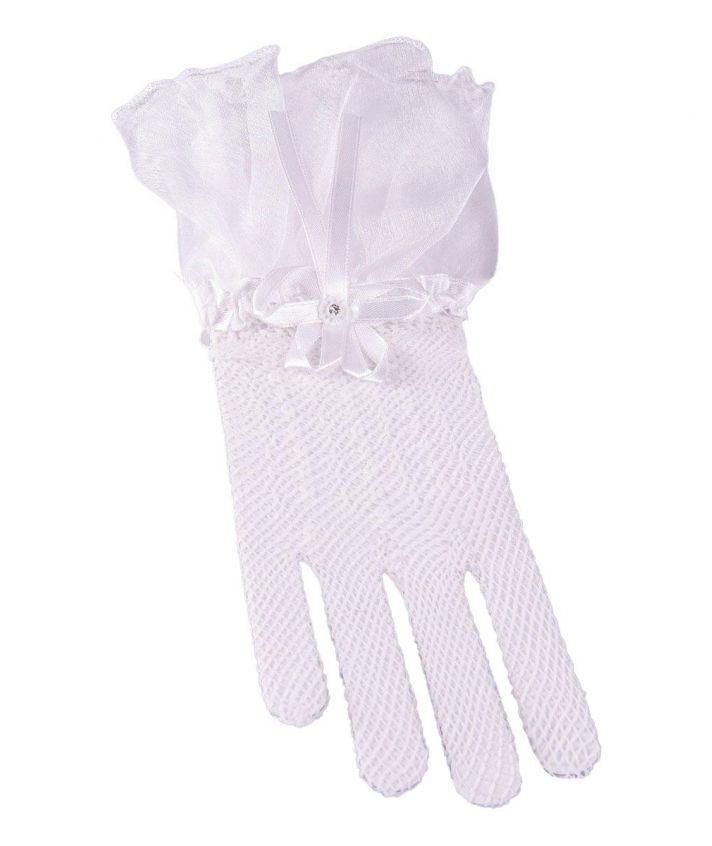 Witte bruidshandschoenen met organza strik en roosje