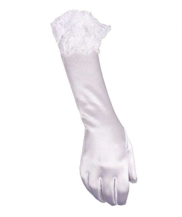 Witte half lange avondhandschoenen met kant en strik