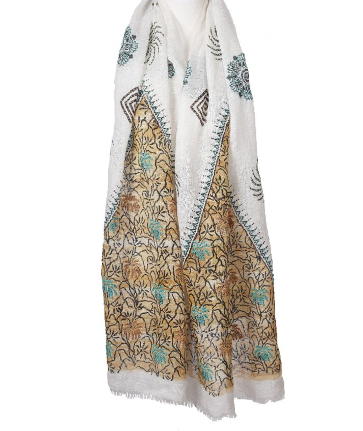 Witte linnen sjaal – Griekse ornament print