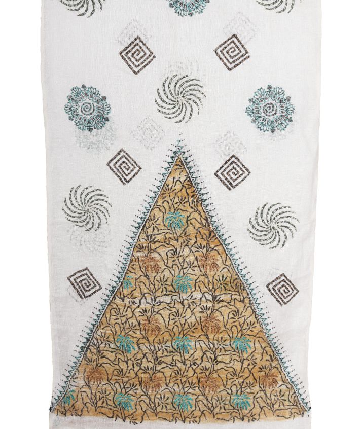 Witte linnen sjaal – Griekse ornament print