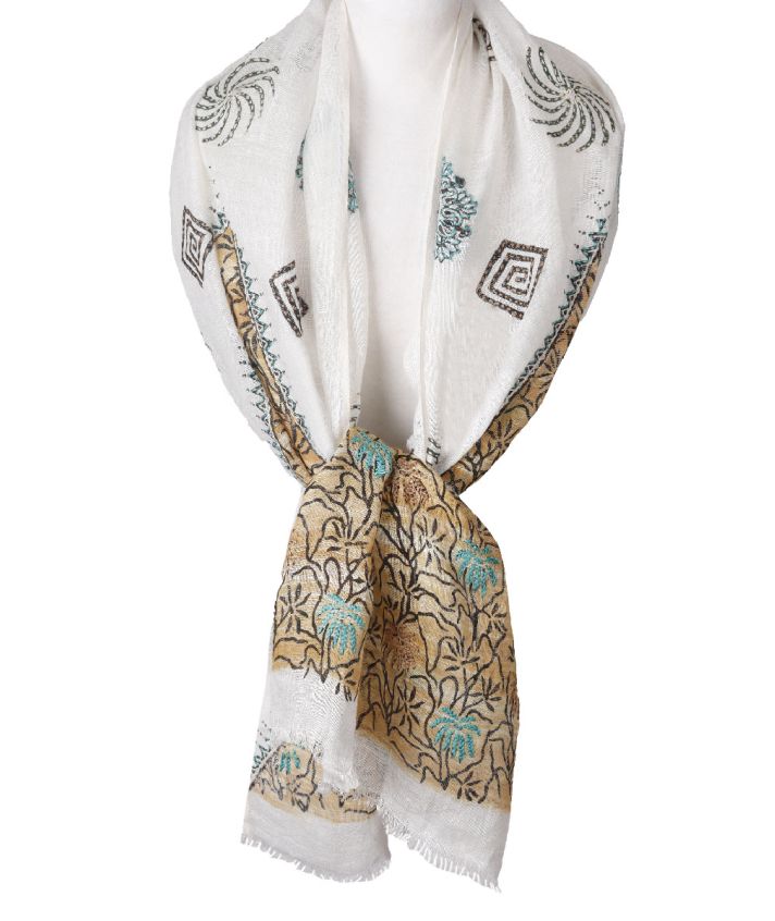 Witte linnen sjaal – Griekse ornament print