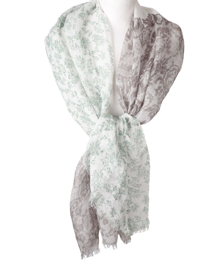 Witte linnen sjaal met floralprint
