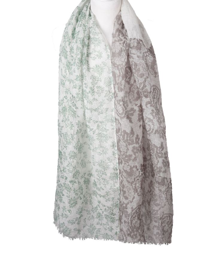 Witte linnen sjaal met floralprint