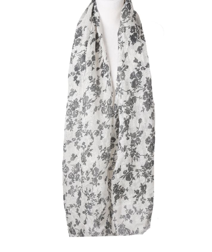 Witte linnen sjaal met grijze floral print