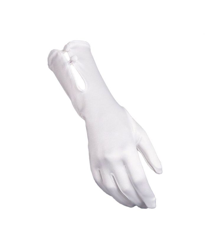 Witte lycra satijnen avondhandschoenen met beklede knoopjes