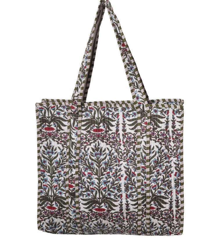 Gewatteerde schoudertas/shopper in wit met bloementjes