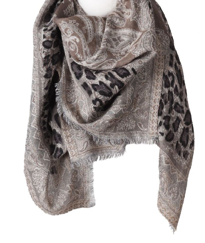  Wol-blend vierkante sjaal met leopardprint