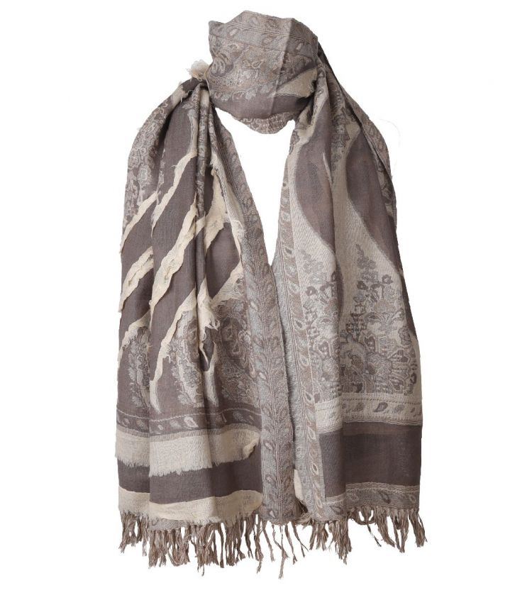 Wollen pashmina sjaal met handversierde details