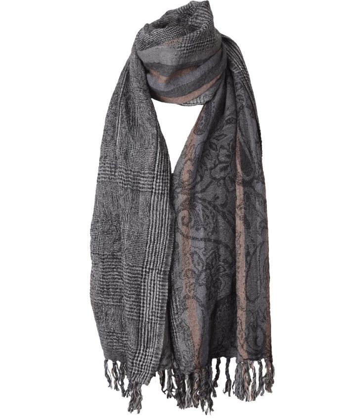 Wollen pashmina sjaal met ruit- en paisleyprint
