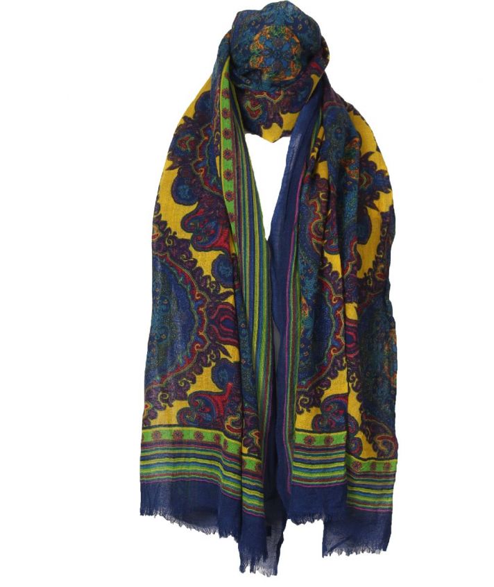 Wollen sjaal in geel met ornament print 