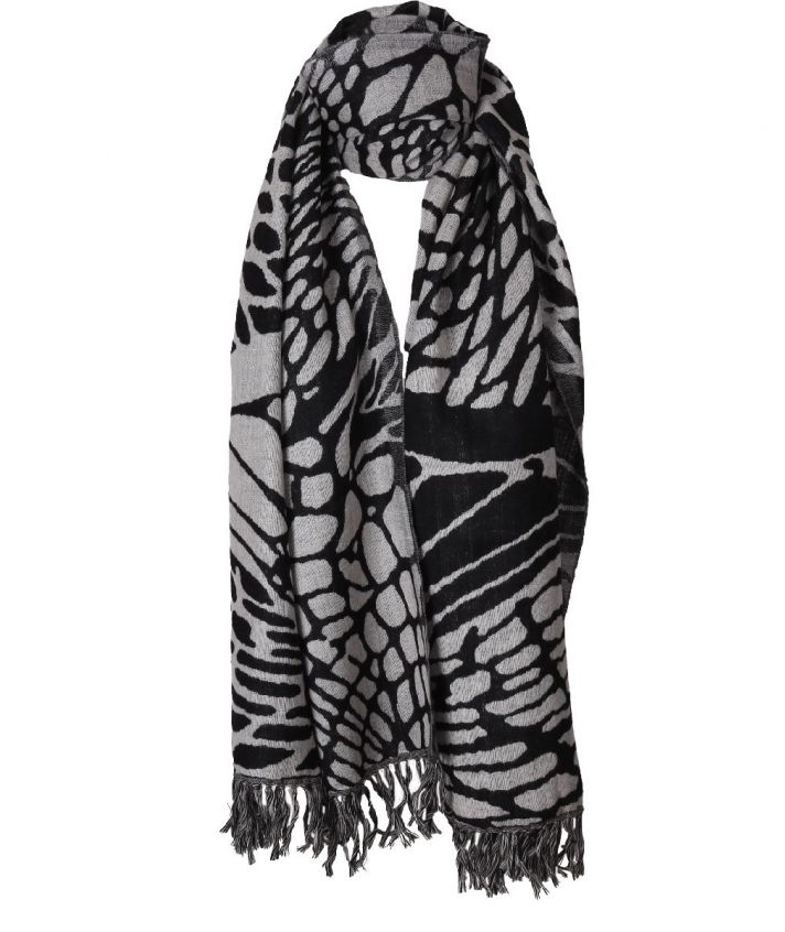 Wollen sjaal met cheetah print in grijs en zwart