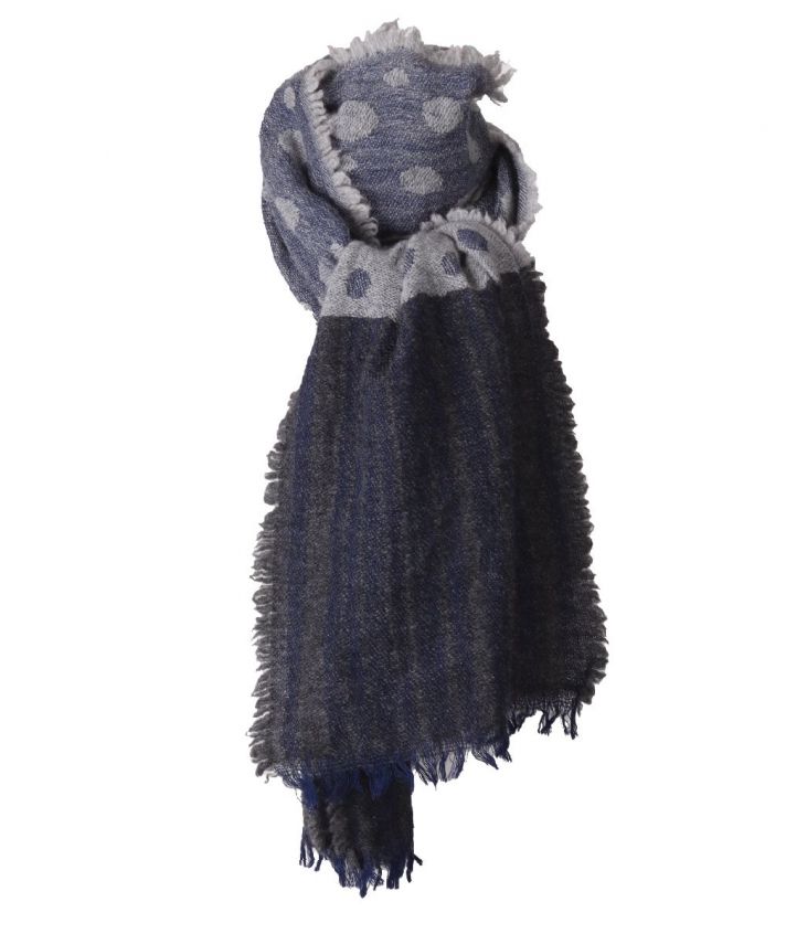 Wollen sjaal met polkadot print in blauw tinten