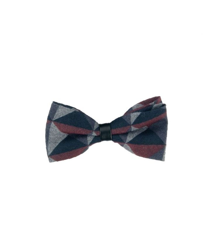 Wollen vlinderstrik met grafisch design in rood-blauw