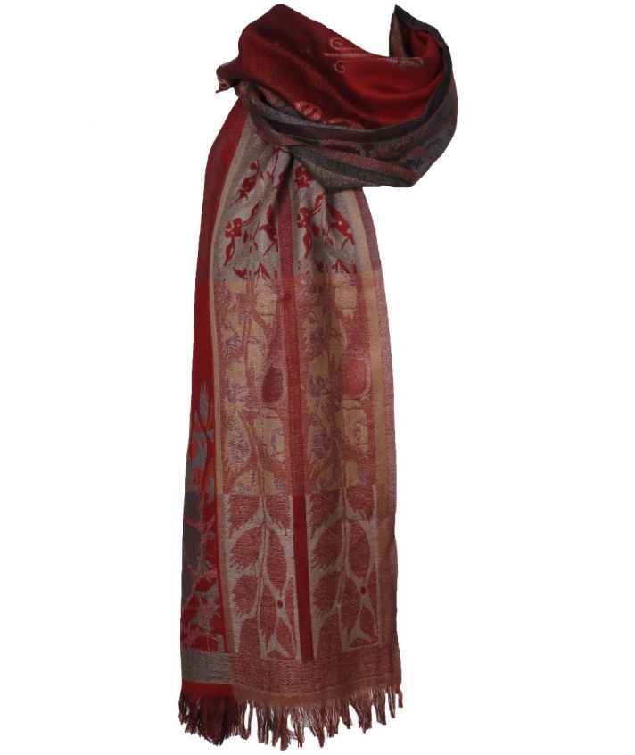 Wollen sjaal / omslagdoek met mixed print in rood-grijs