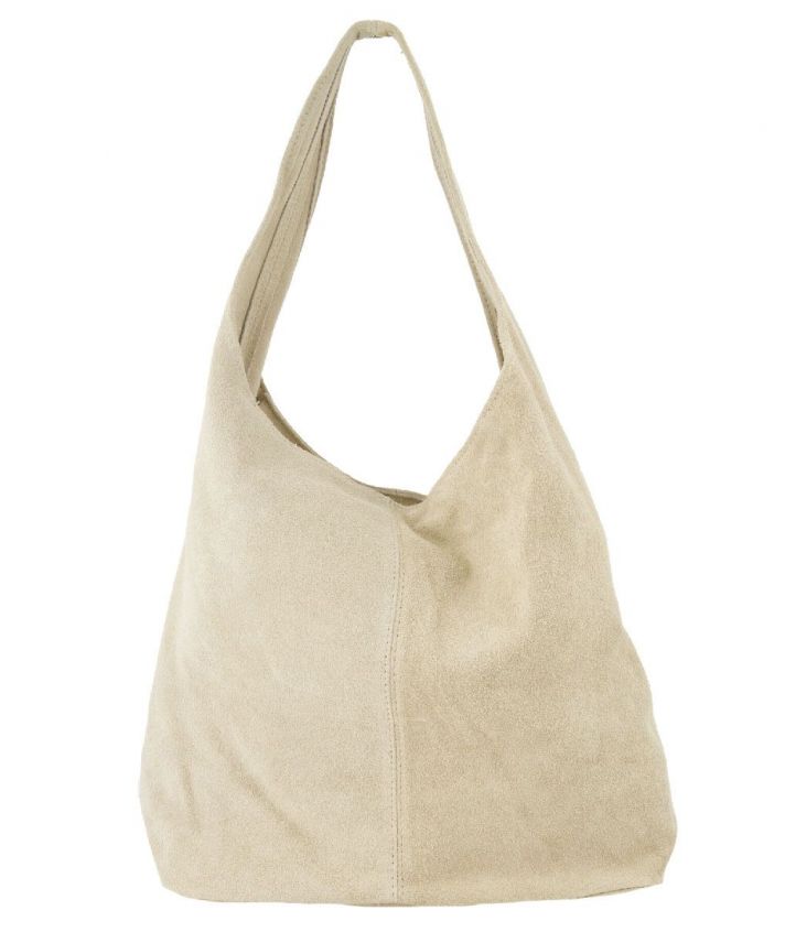 Zandkleurige suède shopper met rits