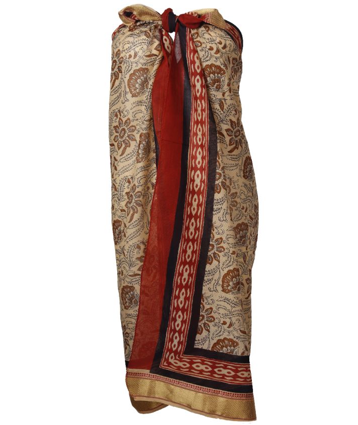 Zandkleurige katoenen sarong met bloemen