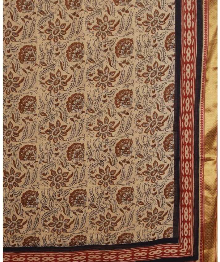 Zandkleurige katoenen sarong met bloemen